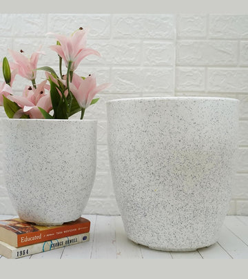 Plastic Pot- Mosaic Terrazo - White Color