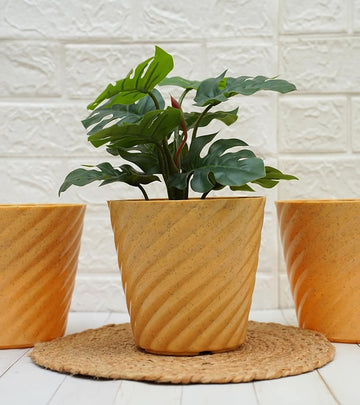 Plastic Pot Swirly Mustard Color 1
