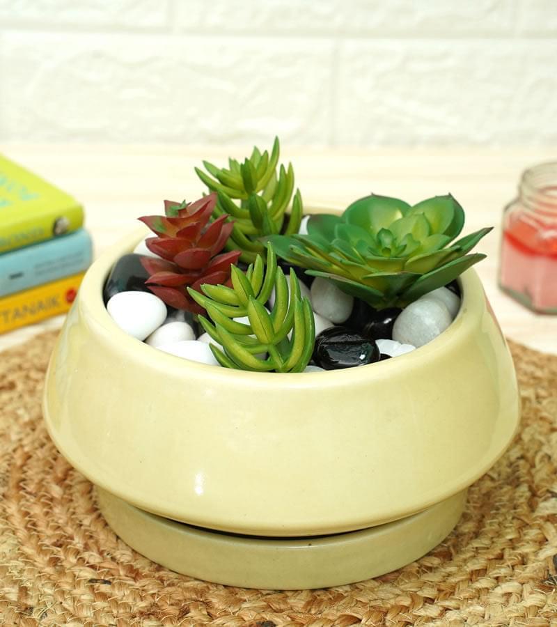 Stylish yellow ceramic planter 1