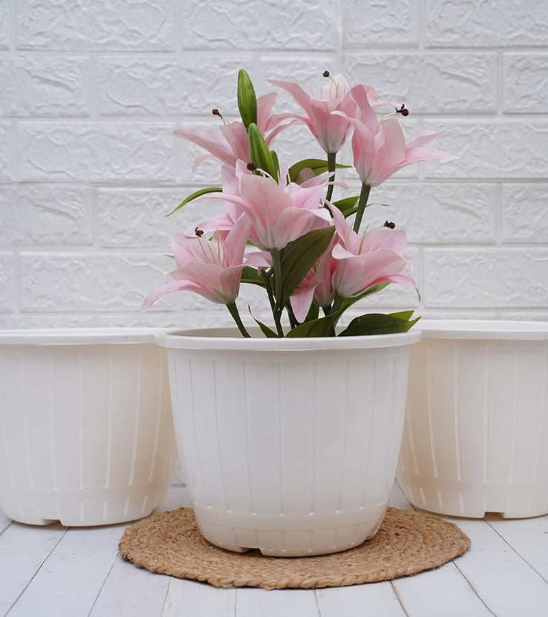 Plastic Pot Barrel White Color- Pack of 3