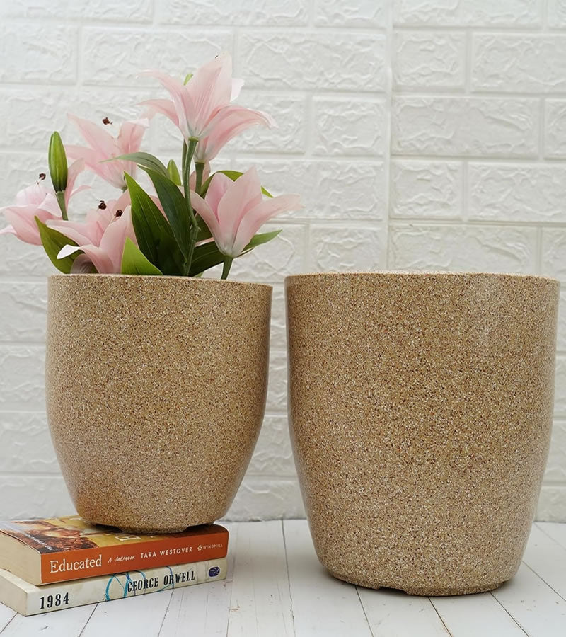 Plastic Pot- Mosaic Terroza - Brown Color  - Pack of 2 (‎ 11 & 9 inch )