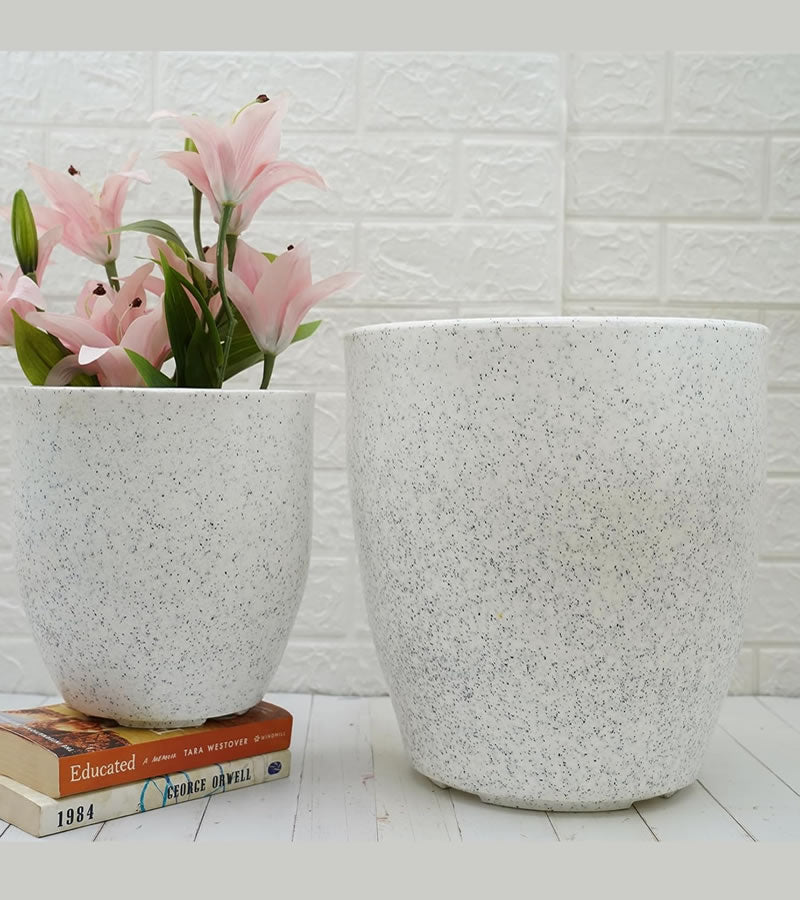 Plastic Pot- Mosaic Terrazo - White Color  1