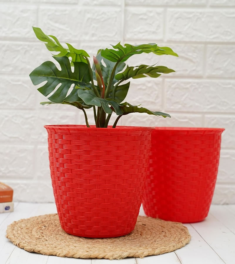 Plastic Pot- Siro - Red Color  - Pack of 2 (‎‎21D x 21W x 21H cm)