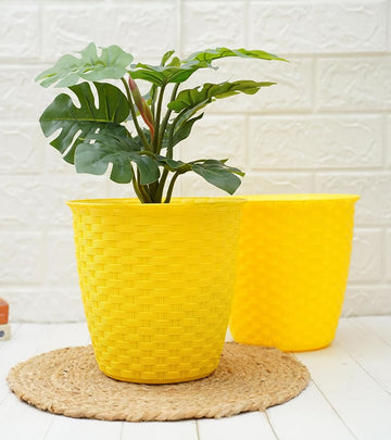 Plastic Pot- Siro - Yellow Color  - Pack of 2 (‎‎21D x 21W x 21H cm)