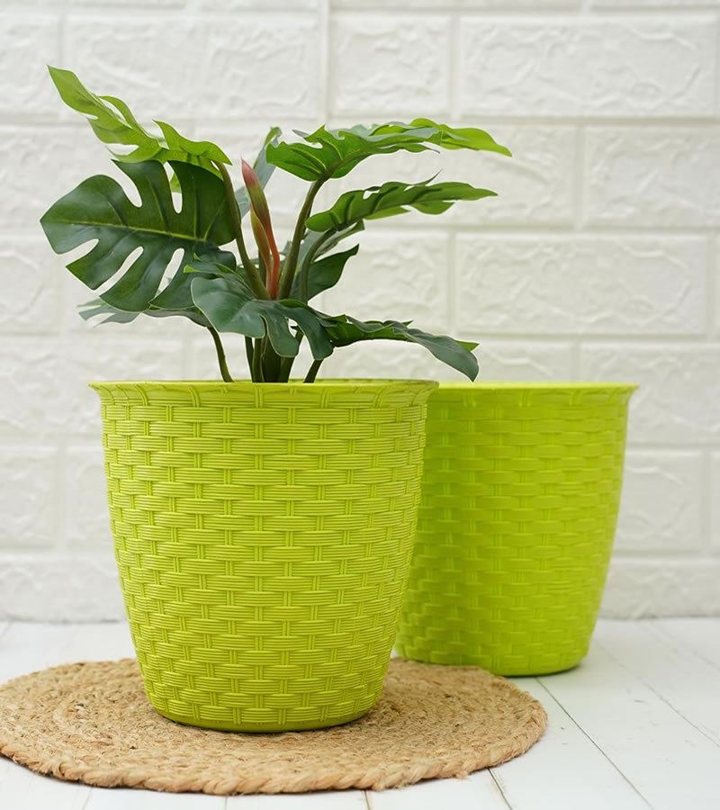 Plastic Pot- Siro - Green Color  - Pack of 2 (‎‎21D x 21W x 21H cm)