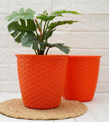 Plastic Pot- Siro - Orange Color  - Pack of 2 (‎‎21D x 21W x 21H cm)
