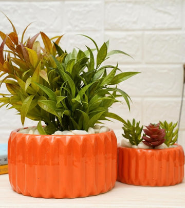 Ceramic Pot - Levare Orange Set Of 2
