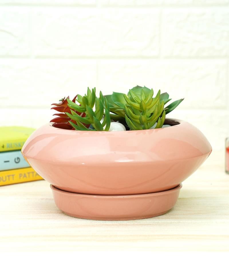 Disc Ceramic Pot - Pink 10 x 20 cm