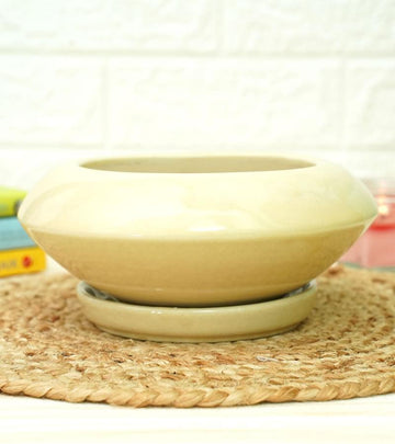 Disc Ceramic Pot - Yellow 10 x 20 cm