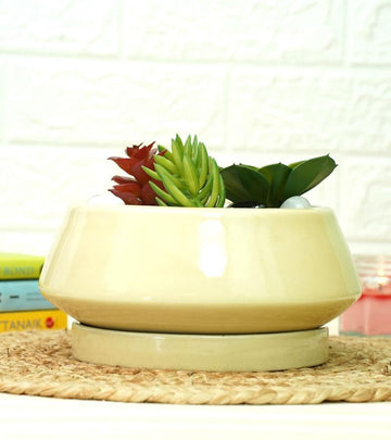Disk Ceramic Pot - Yellow 9 x 22 cm