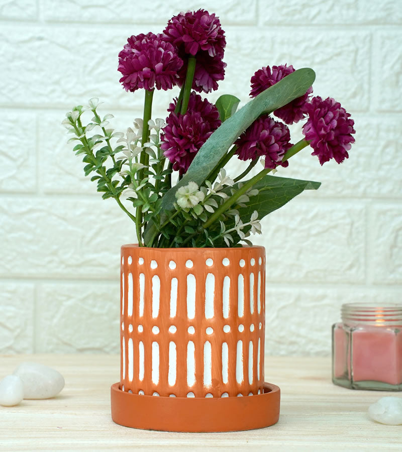 Drum Ceramic Pot - Orange 10 x 9 cm