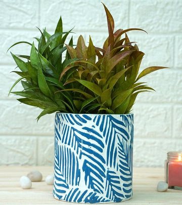 Ceramic Pot - Blue Leaf Pattern 14 x 15 cm
