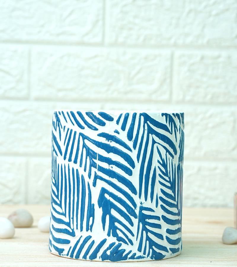 Ceramic Pot - Blue Leaf Pattern 14 x 15 cm 12