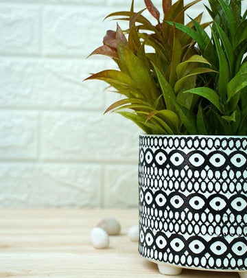 Ceramic Pot - Black Pattern 14 x 15 cm