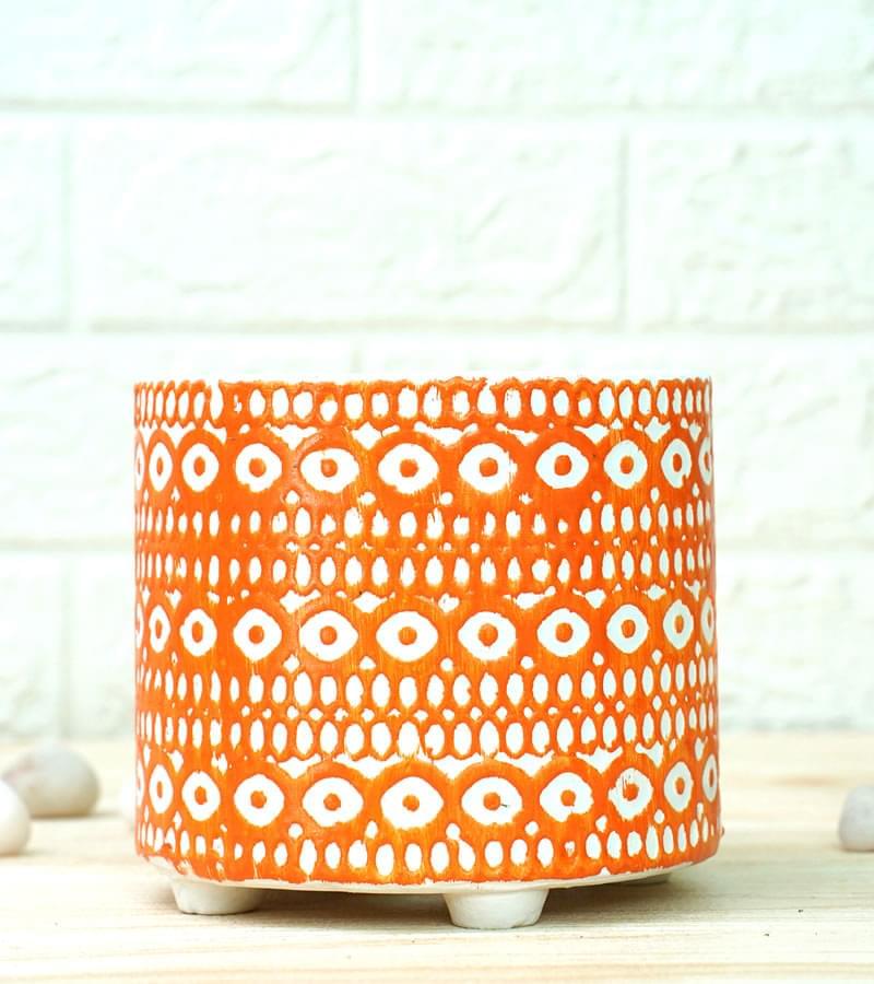 Ceramic Pot - Orange Pattern 1